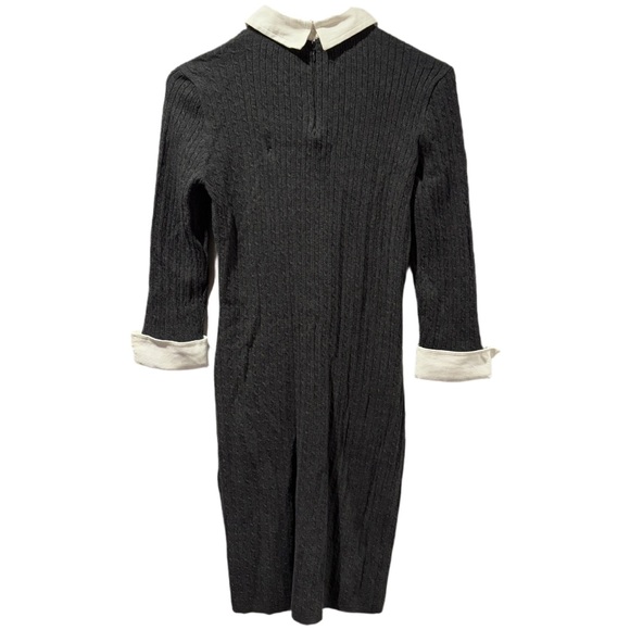 Lauren Ralph Lauren Size Medium Dark Gray Cable Knit Collared Sweater Dress - Picture 6 of 8